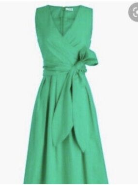 J. Crew Sleeveless Green Wrap Midi Dress with Waist Tie